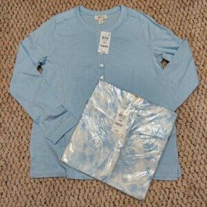 2 Style & Co Pullover Womens Partial Button Up Long Sleeve Shirts NWT Blue PM